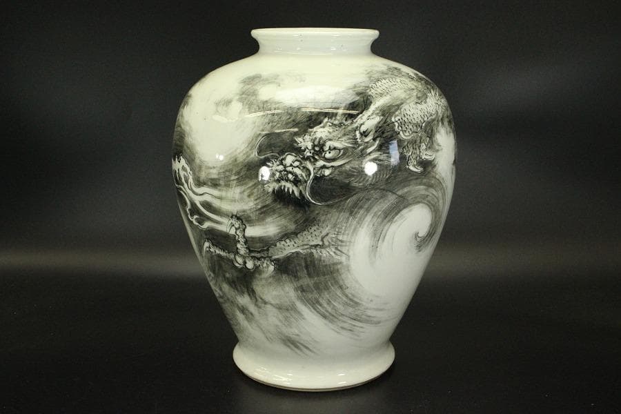 中国美術 龍図 花器(ZE652)