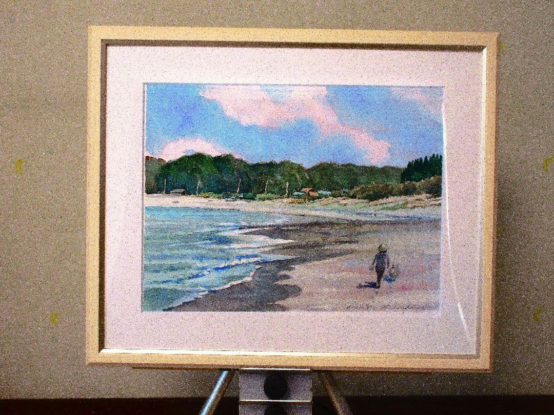 海岸の風景 水彩画 フレーム付き