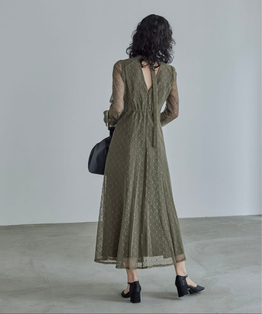 アンドレスド ANDRESD バックオープンジオメトリックドレス オリーブ S