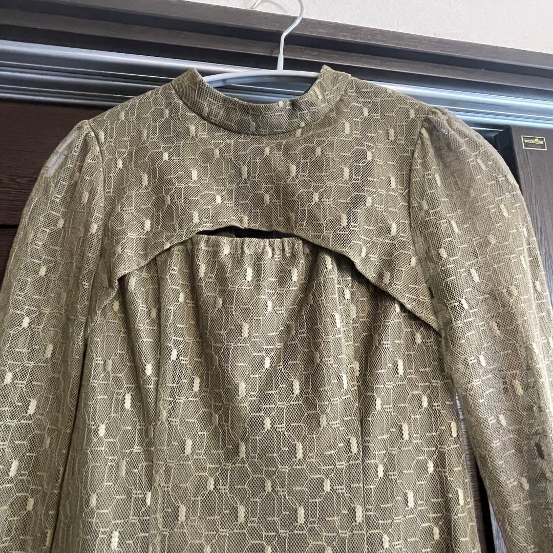 アンドレスド ANDRESD バックオープンジオメトリックドレス オリーブ S