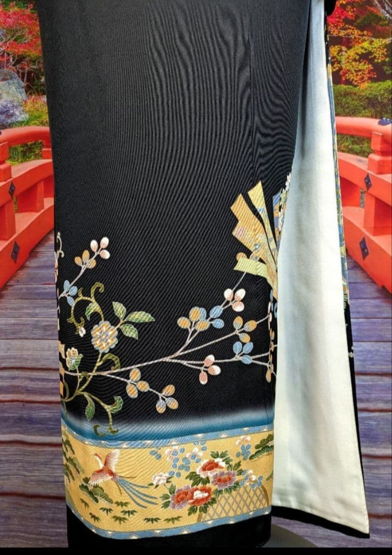 NO464　売約済　正絹黒留袖　 身幅ゆったり裄丈70cm　正絹長襦袢他