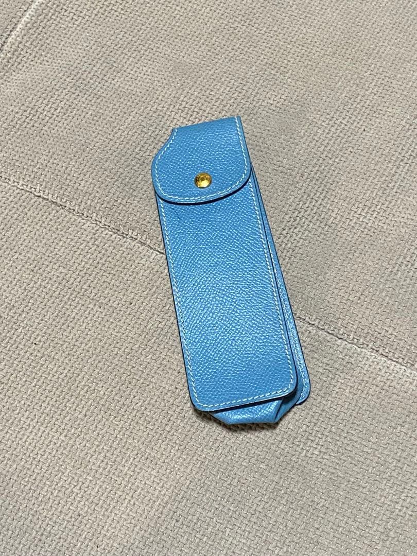 【midoriLOVEさん専用】エルメスペンケース本革ブルーシェーヴル