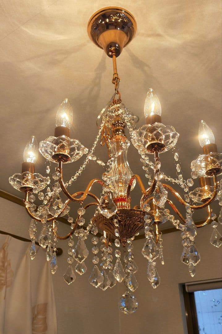 クリスタルガラス シャンデリア 8灯 ピンクゴールド