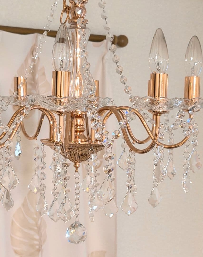 クリスタルガラス シャンデリア 8灯 ピンクゴールド