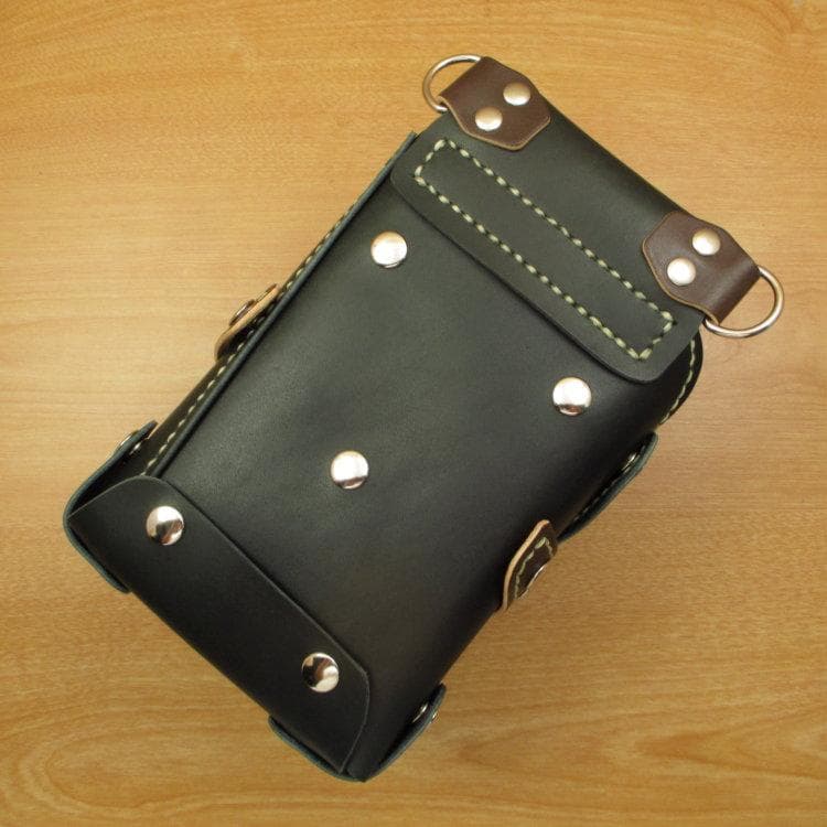 ☆特別価格☆濃いグリーン＆焦げ茶　８丁　本革シザーケース　SCA-143/AGA