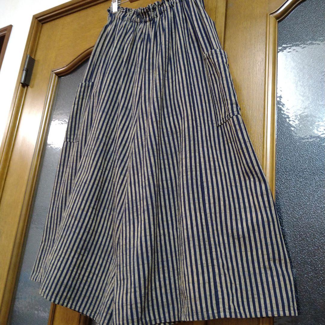 【ヤンマ産業 】会津木綿YAMMAキュロット ガウチョパンツ　棒縞
