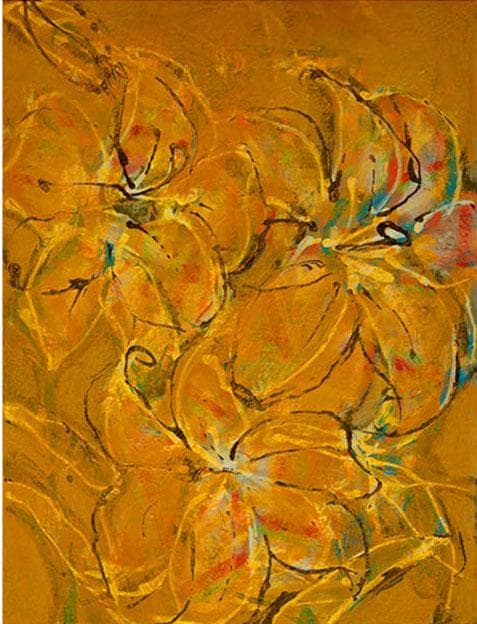 油絵 菅家令子 絵 絵画 インテリア 額付(黒) F4-090316 花 ゆり