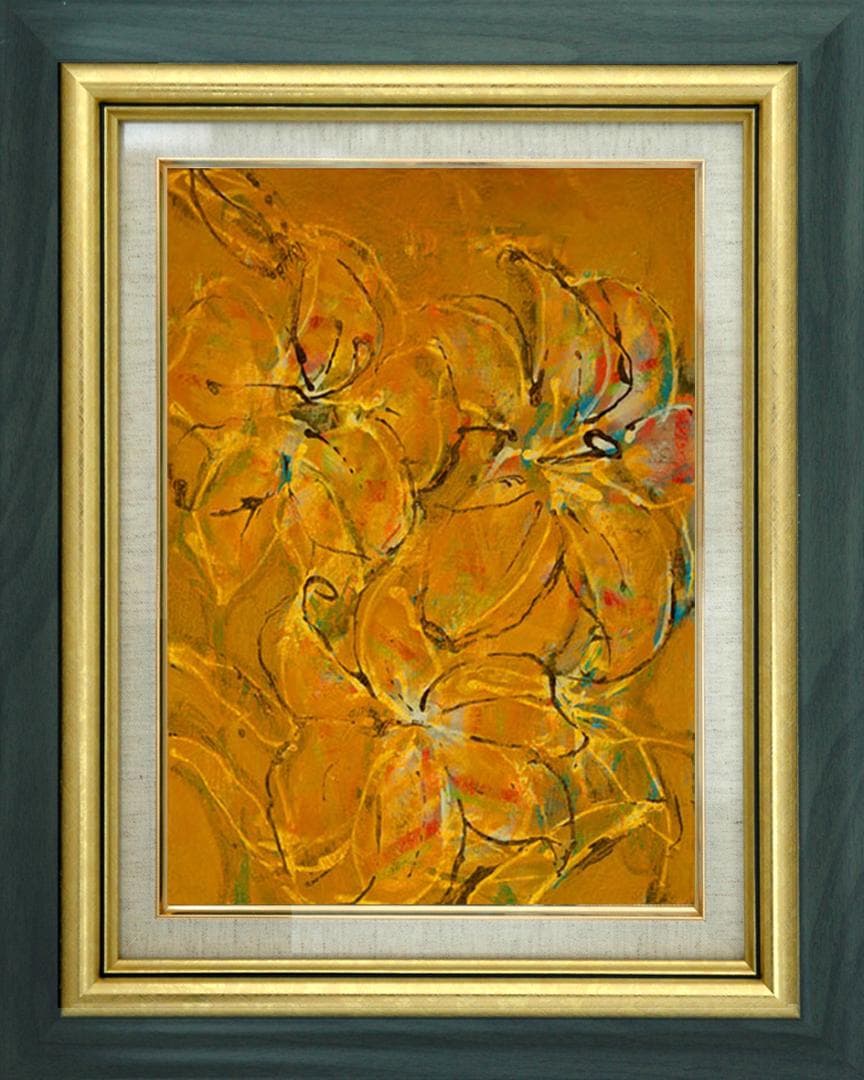 油絵 菅家令子 絵 絵画 インテリア 額付(黒) F4-090316 花 ゆり