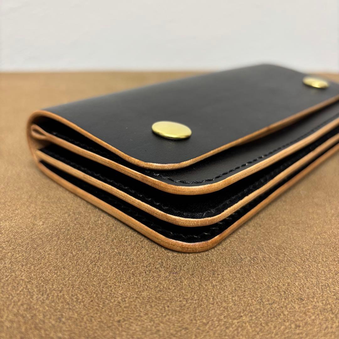ホースハイド　トラッカーウォレット　黒　茶心　3層　alps
