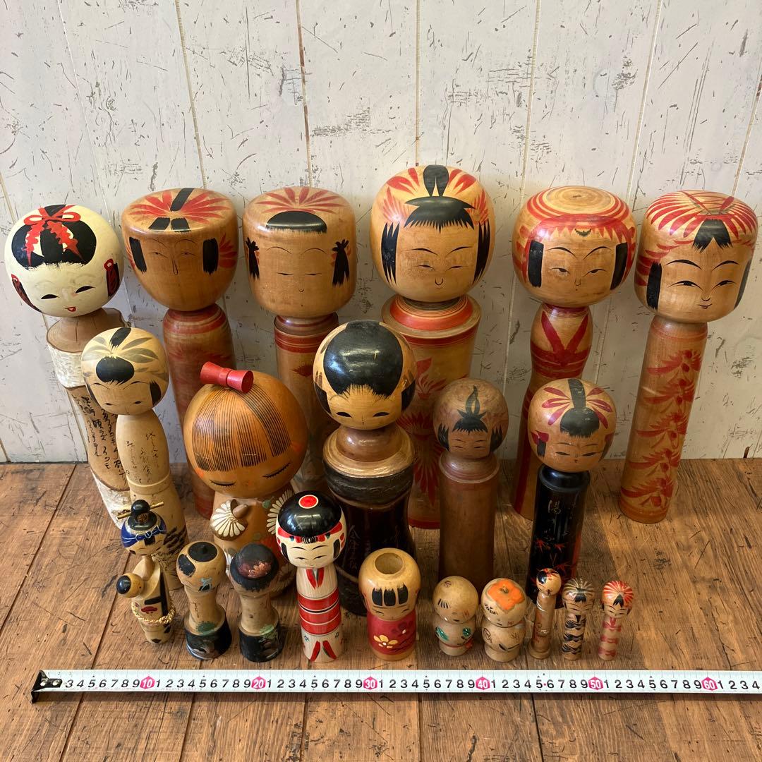 昭和レトロ 木製 こけし 小芥子 置物 飾り 工芸品 民芸品 コレクション 多数