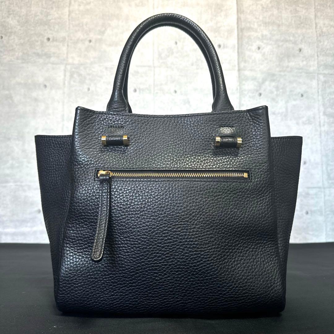 専用品WAKO 銀座和光 シボ革 レザー 黒 ゴールド金具 ハンドバッグ