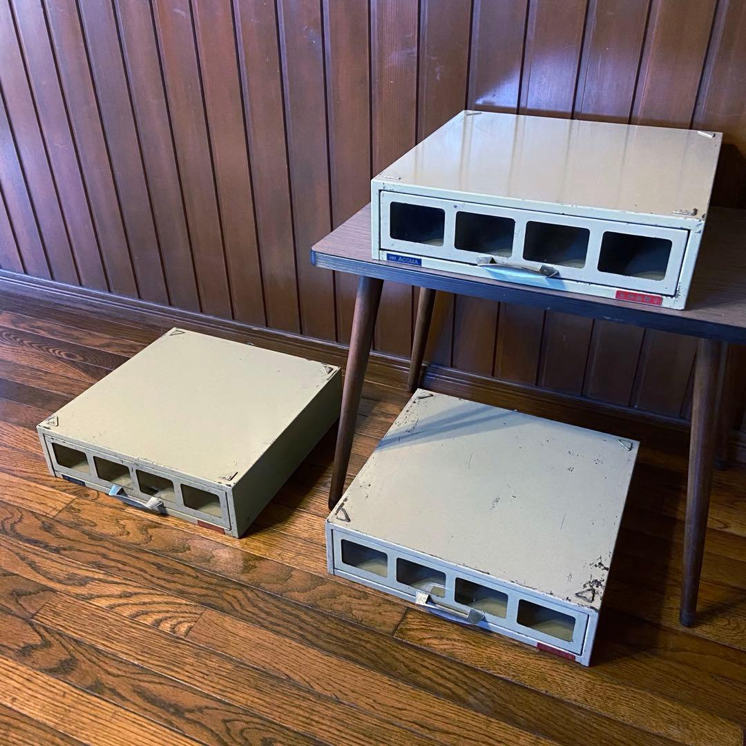 ビンテージ　店舗什器　HOYA硝子　スチールケース　インダストリアル