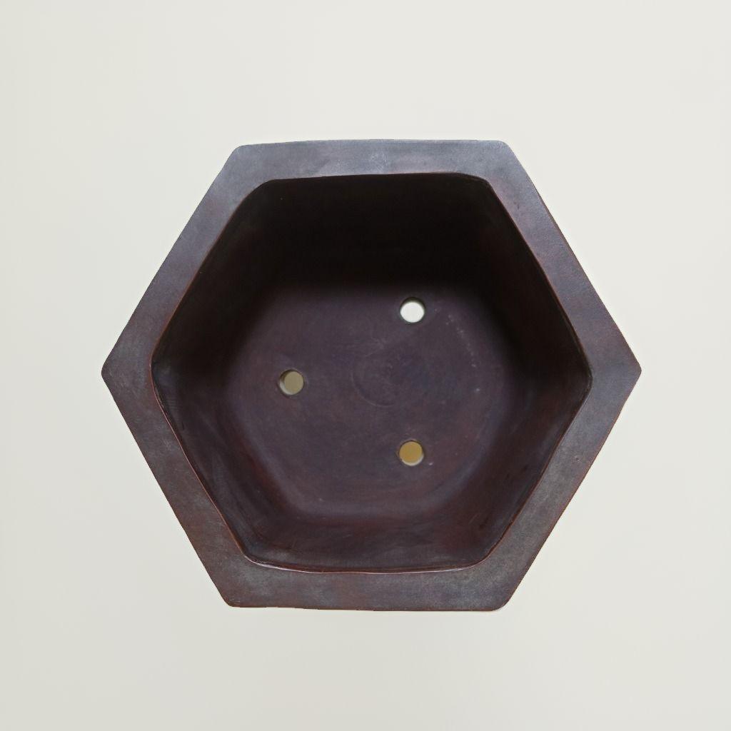 【浙寧玉成窯造】中国古美術 八角形陶器鉢 紫砂陶芸 ダークブラウン 落款あり