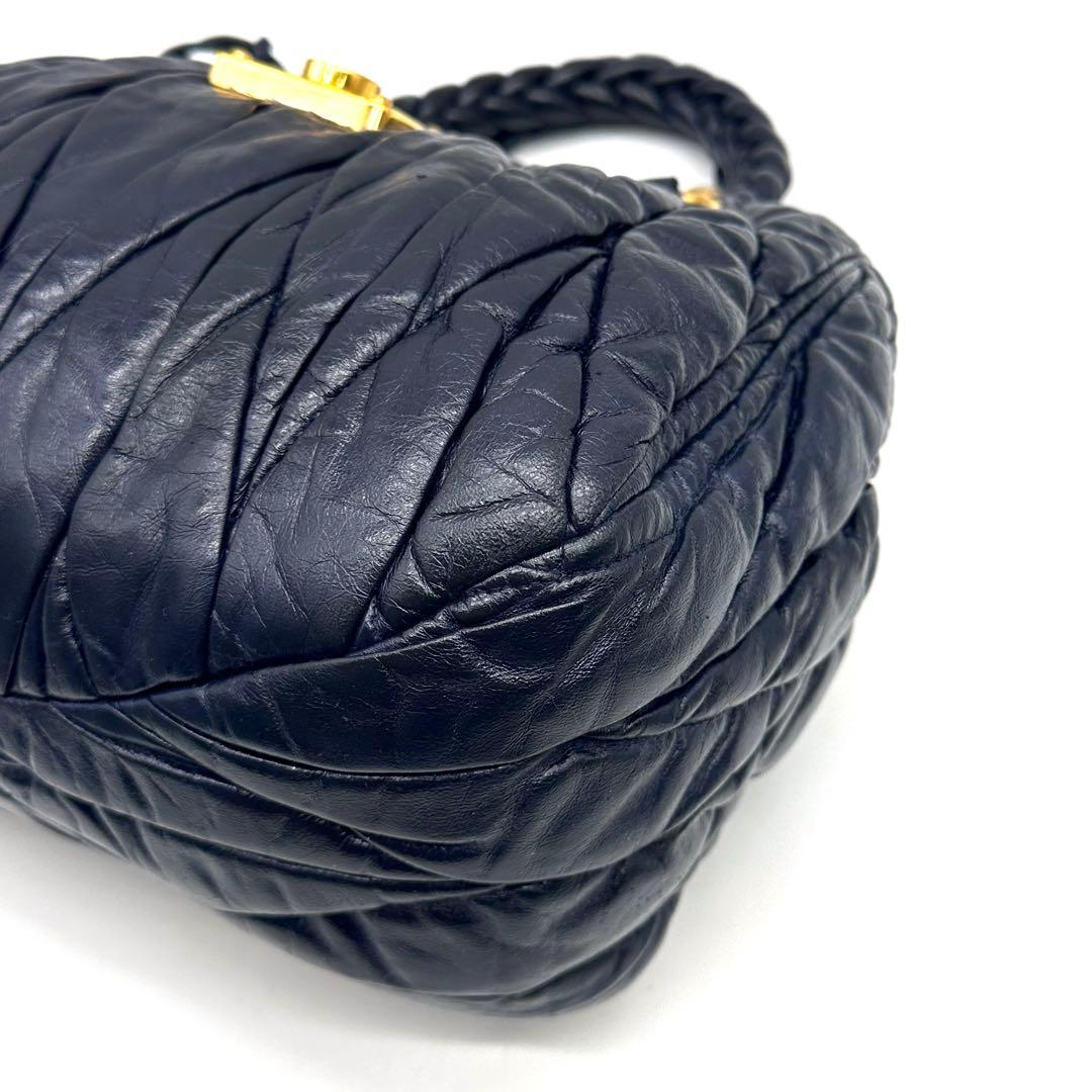 ミュウミュウ マトラッセ 2way ショルダーバッグ ゴールド金具 レザー 濃紺