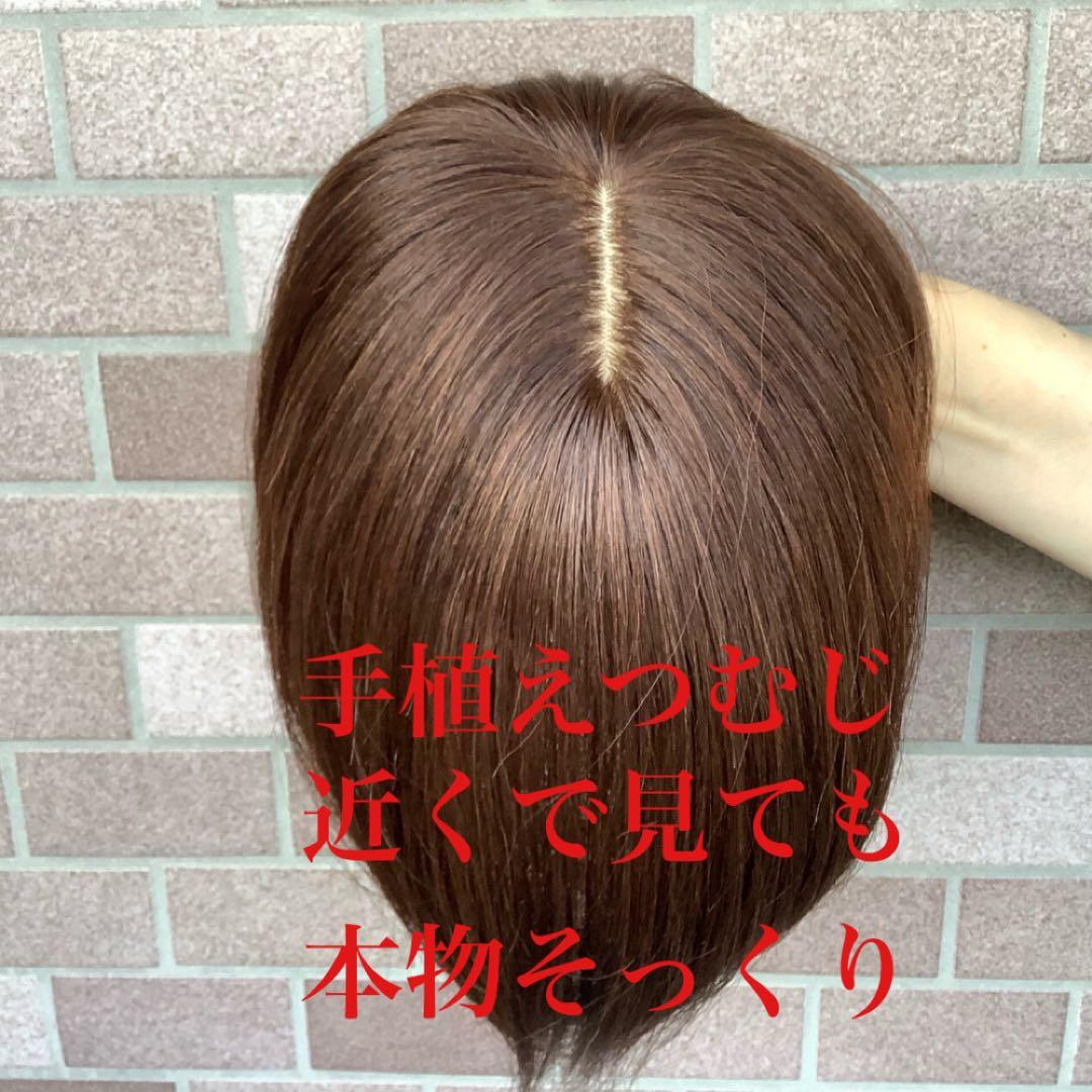 人毛100% 総手植 医療用 部分ウィッグ ヘアピース かつら ブラウン 茶 黒