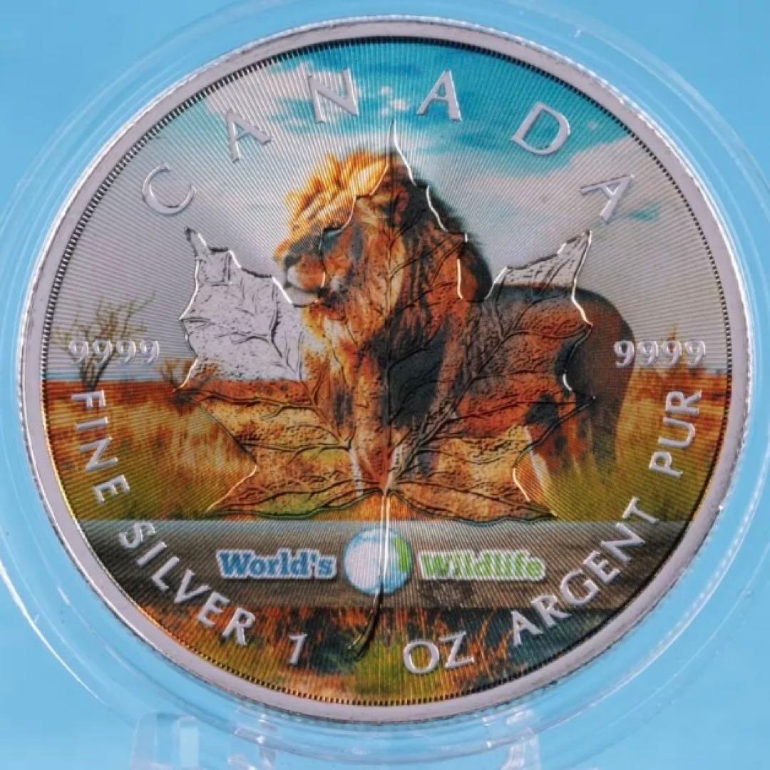 世界100枚限定！ カナダ メイプルリーフ 銀貨 カラー 野獣ライオン 1オンス