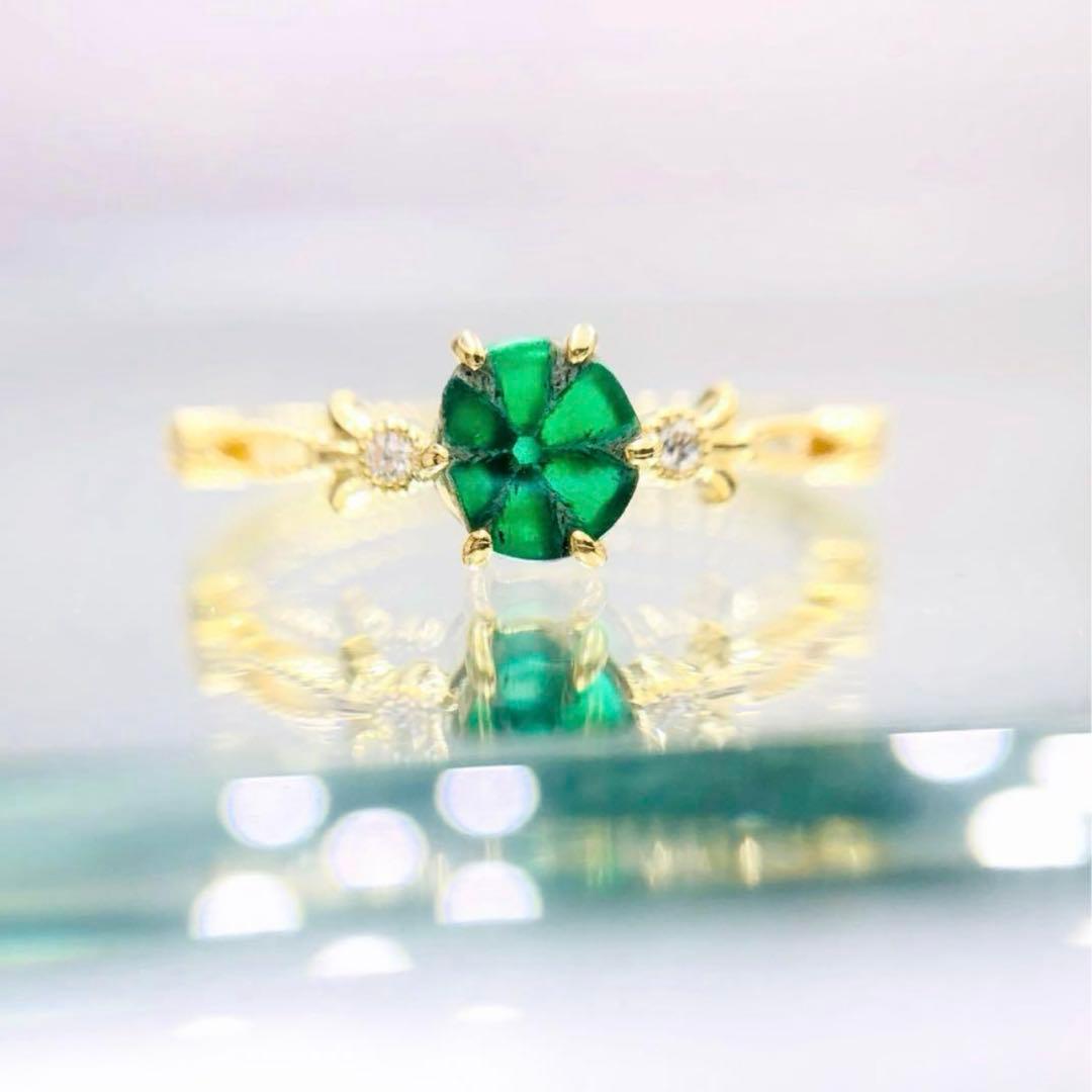 お値下げ！【世界四大貴石★イエローゴールド×リバーストラピッチ】エメラルド 指輪