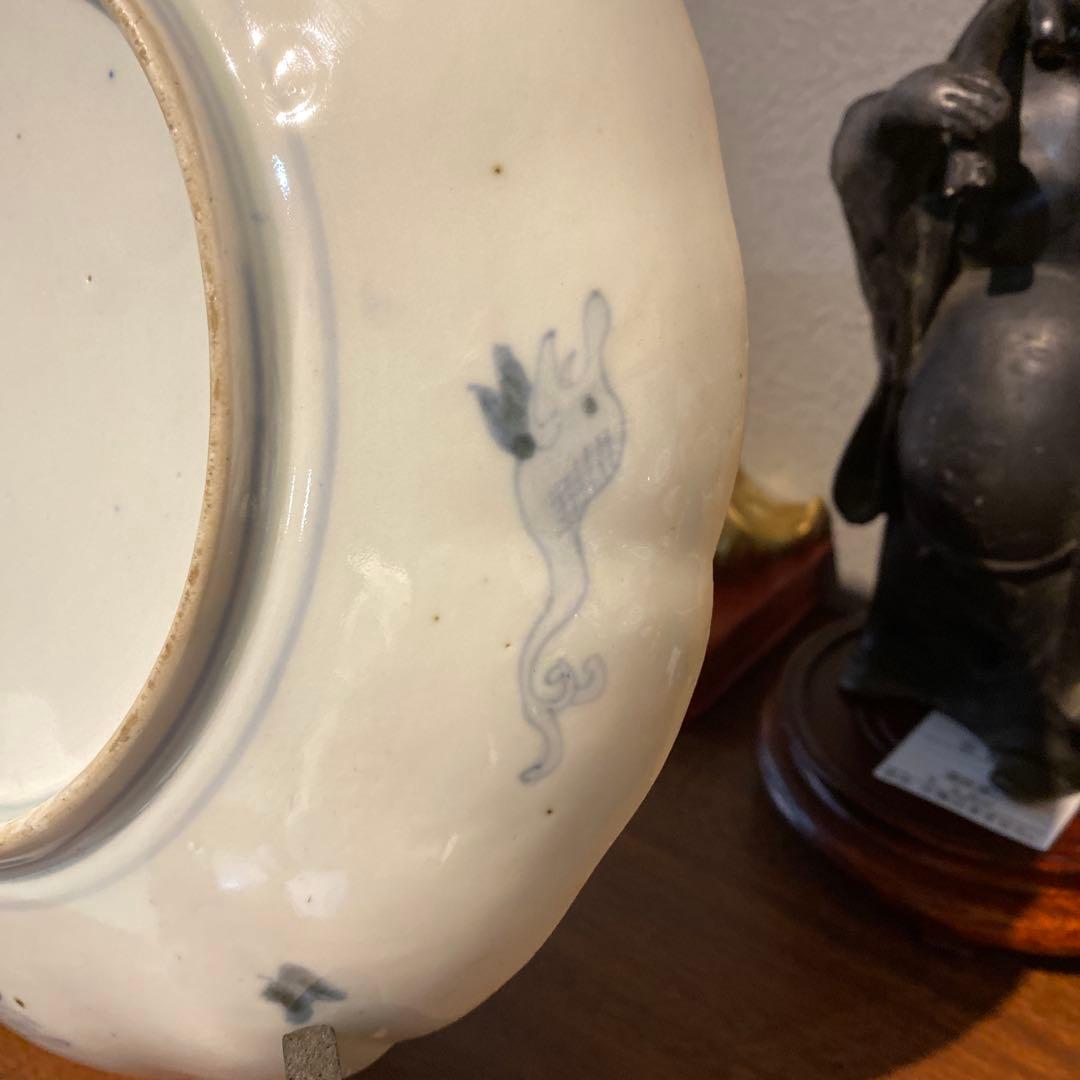 古伊万里　金彩　色絵皿　大皿　絵巻き