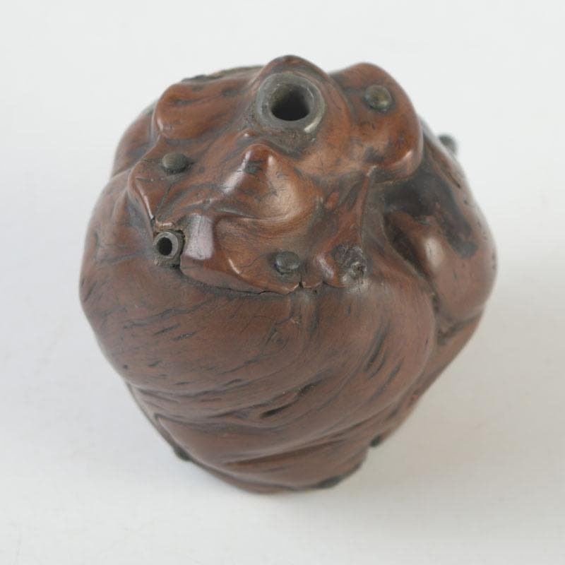 時代提げ物　書道具　唐木瘤木　銅装飾　水滴　時代箱　M　8621