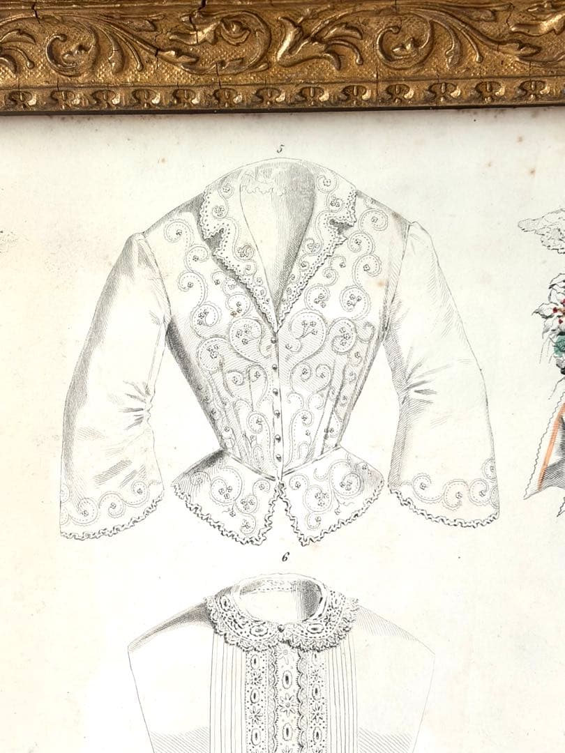 フランスアンティーク ファッションプレート 額 ガラス付き フレーム イラスト