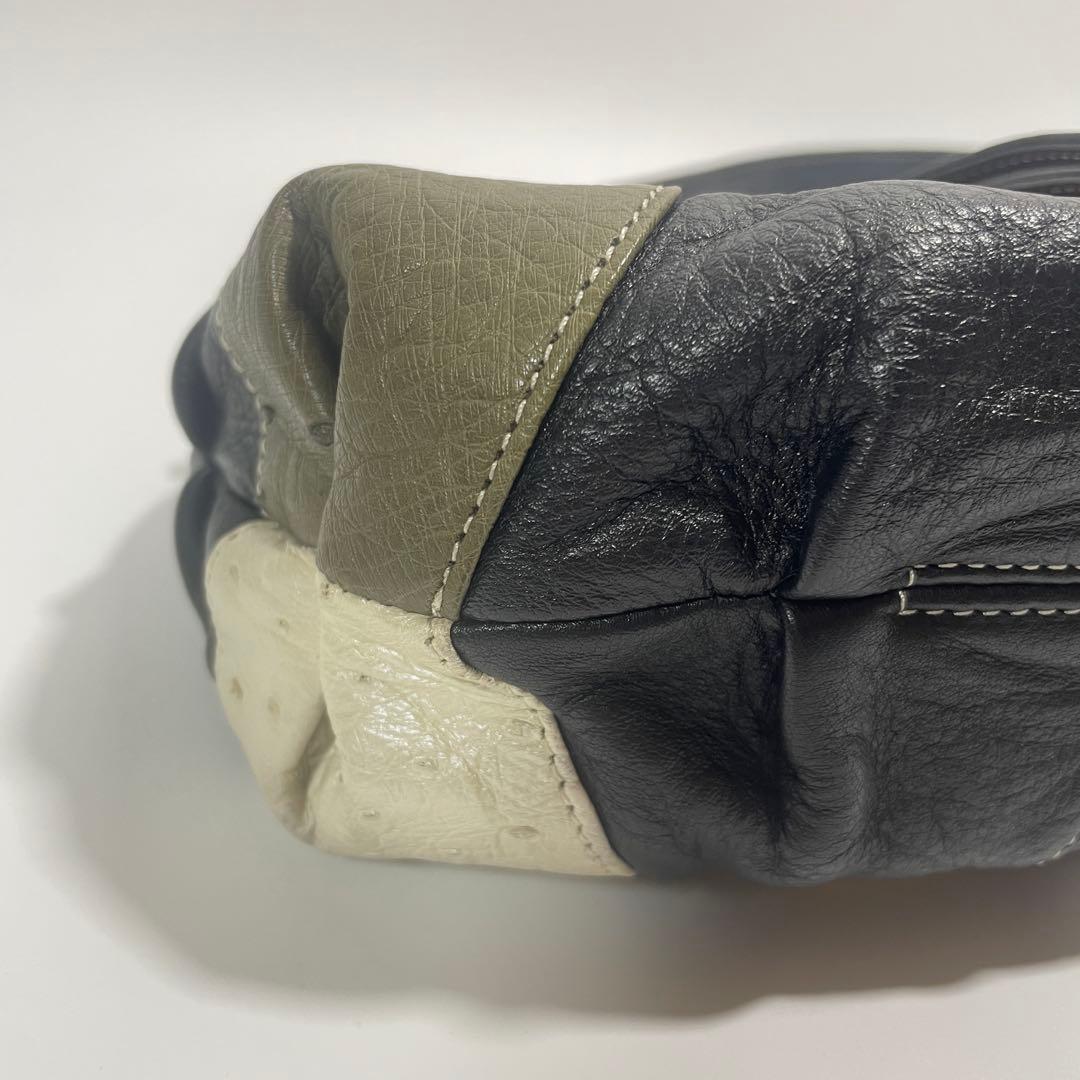 オーストリッチ 本革 ハンドバッグ ショルダーバッグ 肩掛け