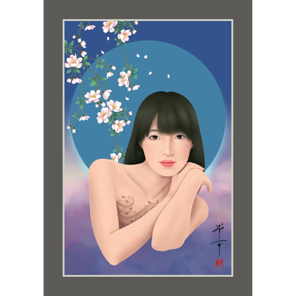 夢宵桜（美人画・A2サイズ）