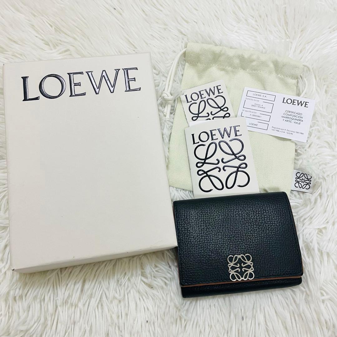 極美✨付属完備✨ロエベ 三つ折り財布 トライフォールド レザー ブラック