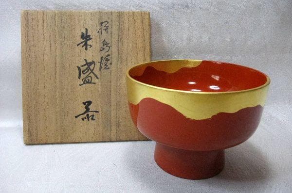 輪島塗 金箔 朱盛器 菓子器 天然木 本漆器 茶道具