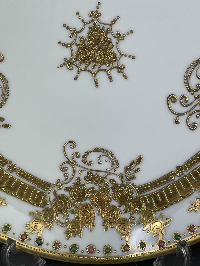 オールドノリタケ ２４．１cm ジュエル エナメル 金盛り プレート 皿