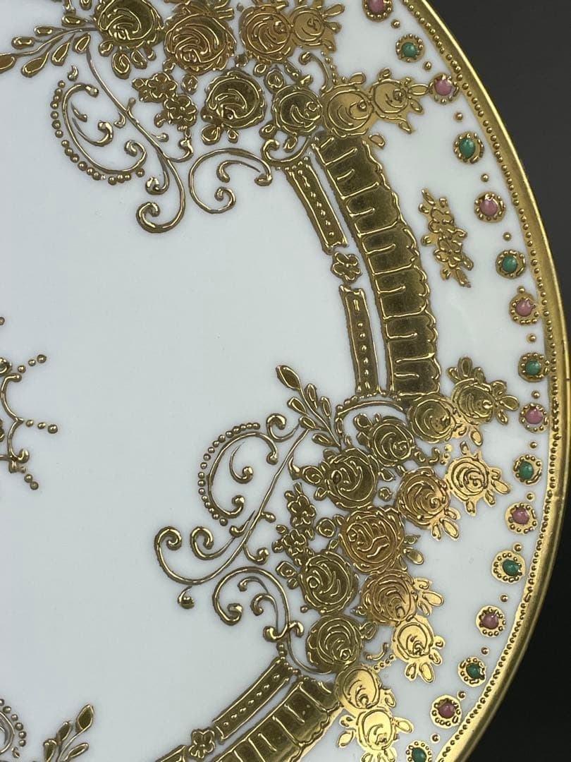 オールドノリタケ ２４．１cm ジュエル エナメル 金盛り プレート 皿