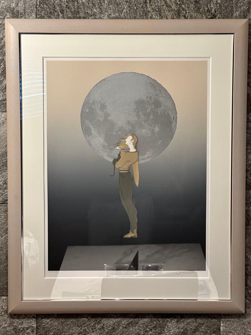 天野喜孝　【月の猫】　版画　リトグラフ　額装　直筆サイン　アールビバン社保証書付