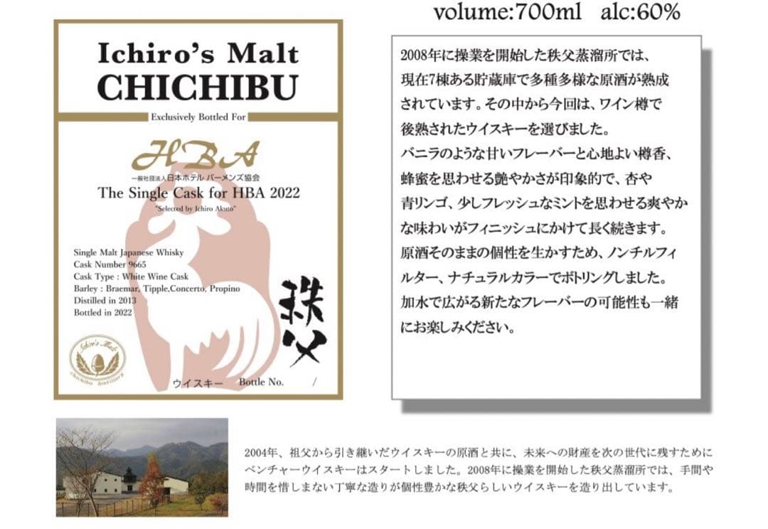 イチローズモルト秩父 　HBA限定 　　2022年