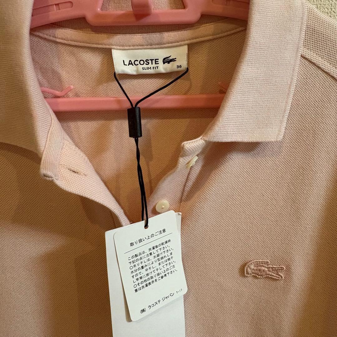 美品　LACOSTE ラコステ　ストレッチコットンピケポロドレス ピンク 36