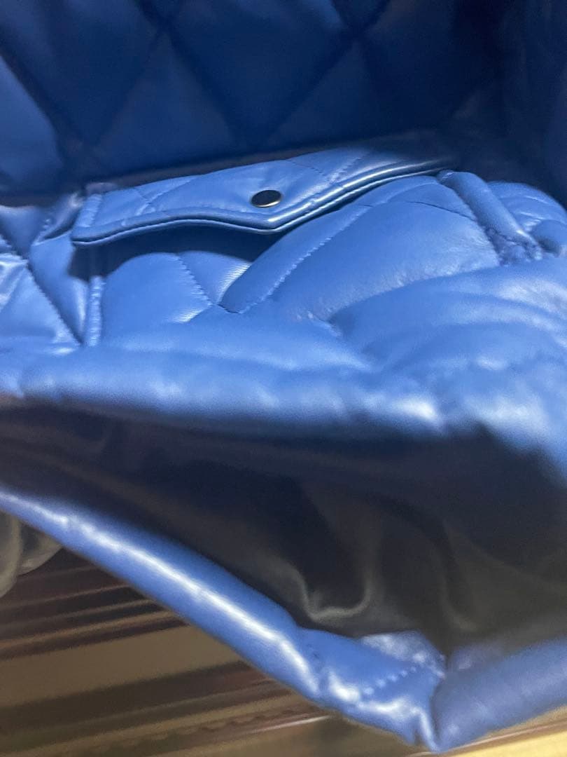 ゆうぽむぷりん高級本革 羊革 青　レザー キルティング ダイヤ ジャケット