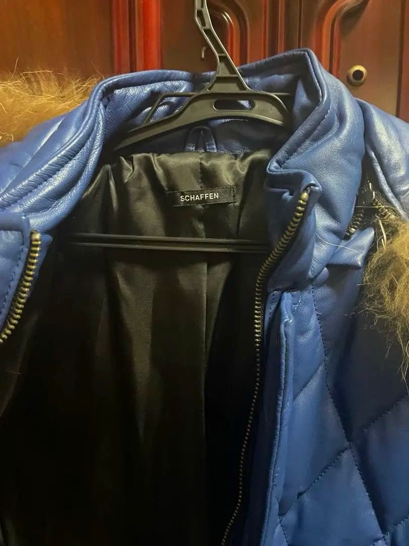 ゆうぽむぷりん高級本革 羊革 青　レザー キルティング ダイヤ ジャケット