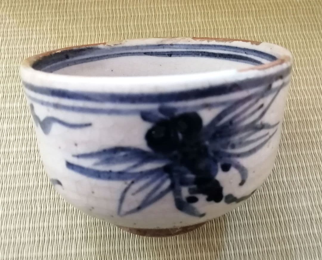 安南写　染付茶碗　染付安南茶碗　安南トンボ　抹茶碗　茶道具　骨董