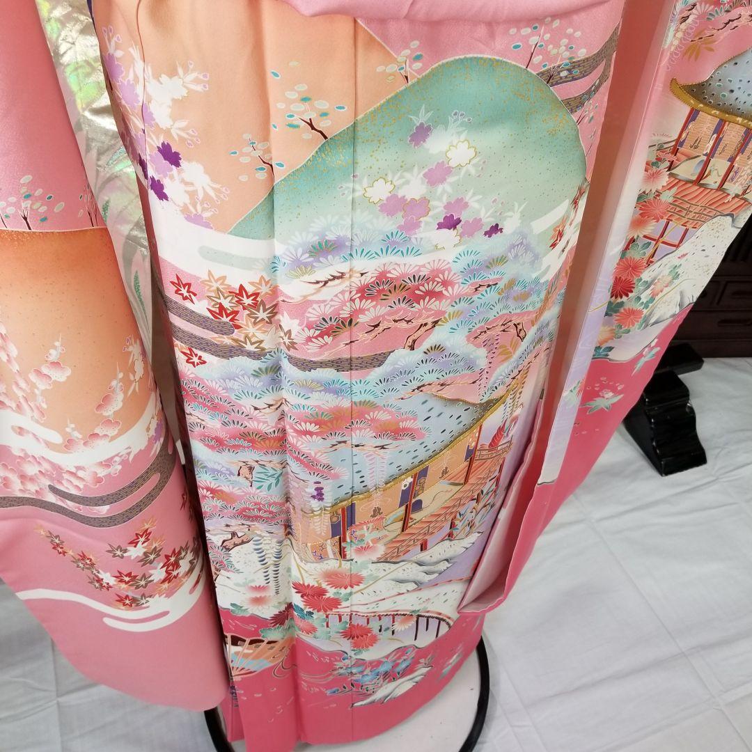 Fs112st あぜくら豪華可愛い振袖 屋敷と景観柄 金糸 正絹