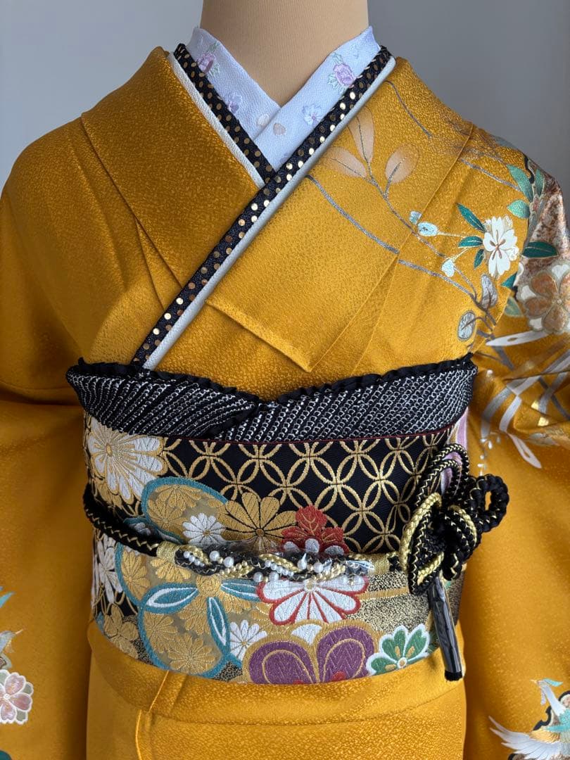 【夏の特別大特価！／8.27迄】⭐️振袖フルセット（７点） 正絹　成人式　山吹色