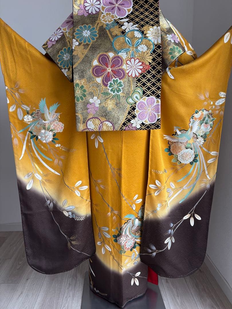 【夏の特別大特価！／8.27迄】⭐️振袖フルセット（７点） 正絹　成人式　山吹色