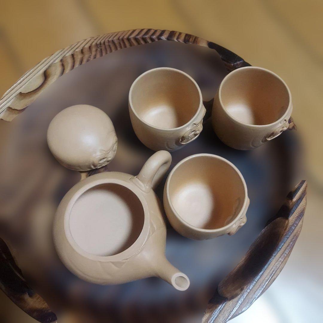 未使用　美品　珍品　茶器　レア　からくり　民芸　秋田焼　道楽　達磨　縁起物　4点