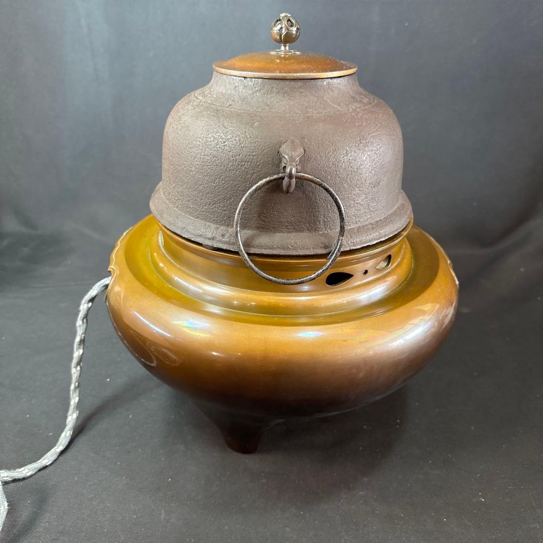 H27 送料無料　唐銅　朝鮮釜　茶釜　茶室　茶道具　木箱　電熱器　畠春齋　風炉