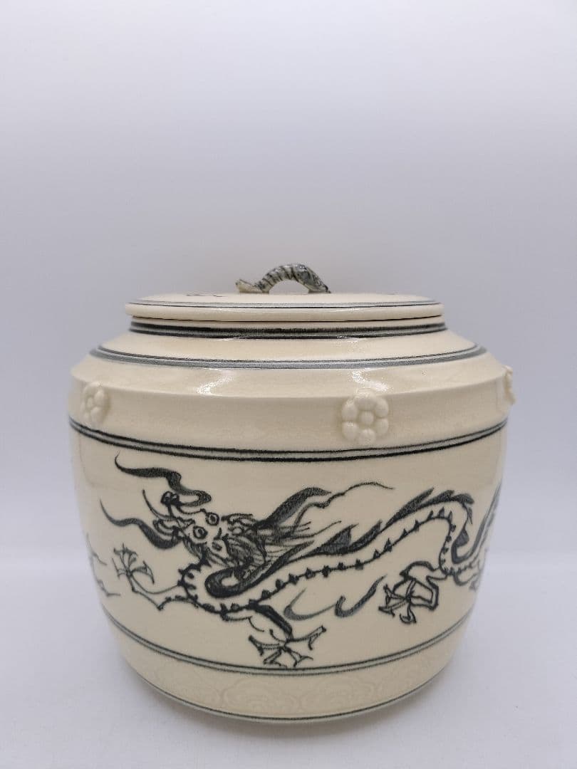 c254 【新品・未使用】水指 安南写 海老摘 龍ノ絵 西村徳泉 木箱 茶道具