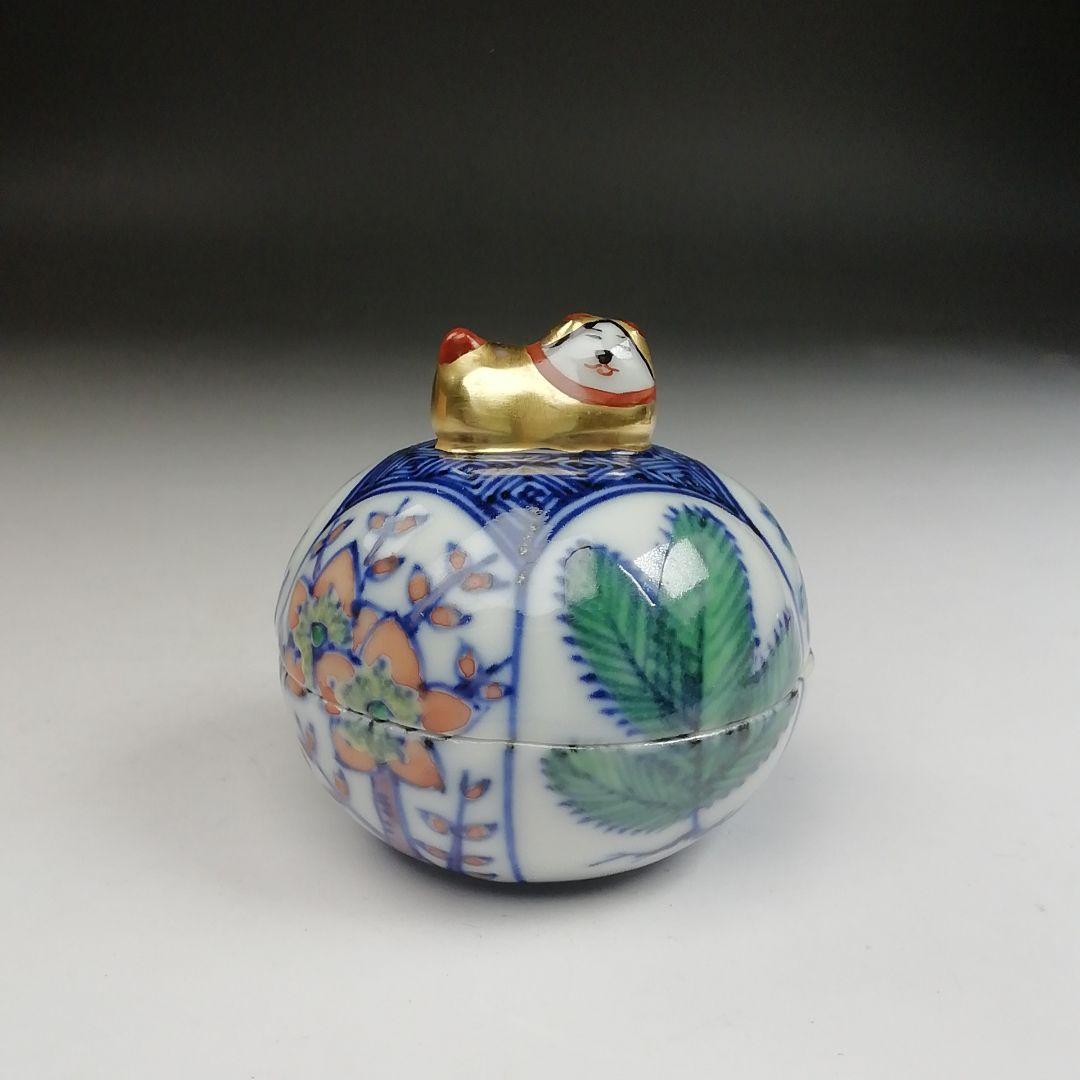 Ｔ８３９　香合　『干支　色絵　戌』『平安　高野昭阿弥 造』　共箱　茶道具