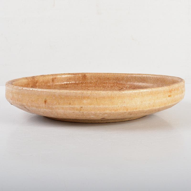 人間国宝　荒川豊蔵作　黄瀬戸　菊紋皿　共布　鵬雲斎極め箱　M　R6945