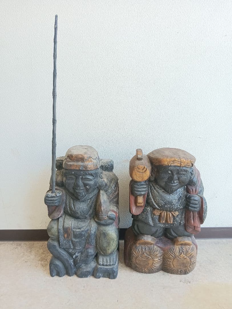 蔵出し 螺鈿細工 木彫 七福神 恵比寿 大黒天 置物 魔除け 厄除け 縁起物