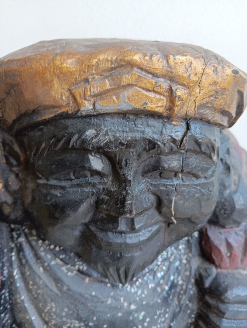 蔵出し 螺鈿細工 木彫 七福神 恵比寿 大黒天 置物 魔除け 厄除け 縁起物