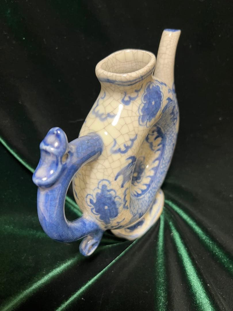 解体整理中国古玩　青花龍紋様丸型水注木箱アリ大明正徳年製高さ17cm 現状品のみ