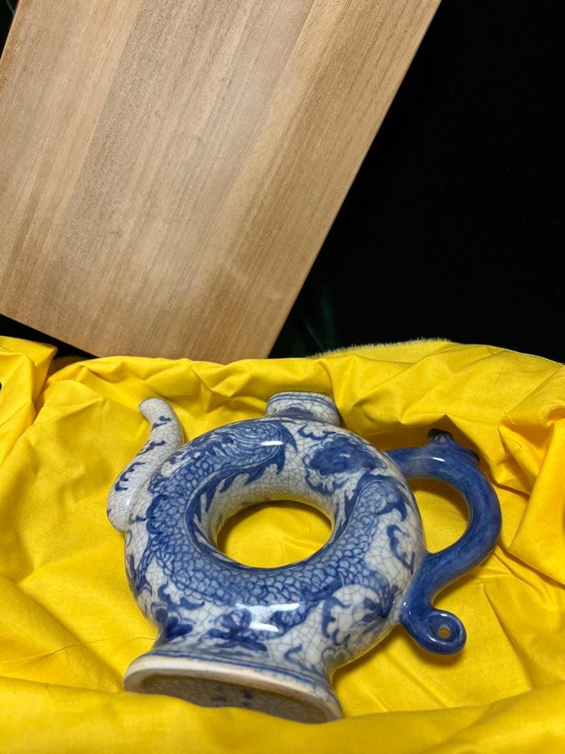 解体整理中国古玩　青花龍紋様丸型水注木箱アリ大明正徳年製高さ17cm 現状品のみ