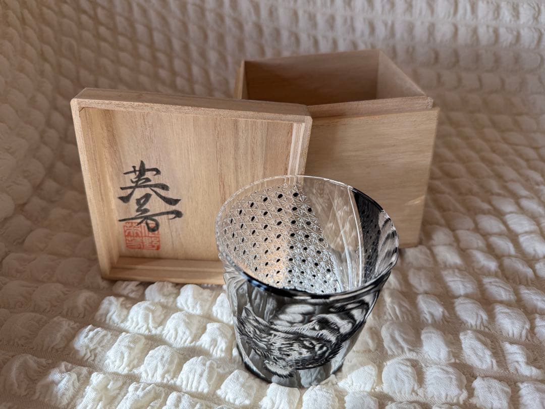 美品 但野英芳 江戸切子 虎 ロックグラス（切子 江戸切子 薩摩切子）