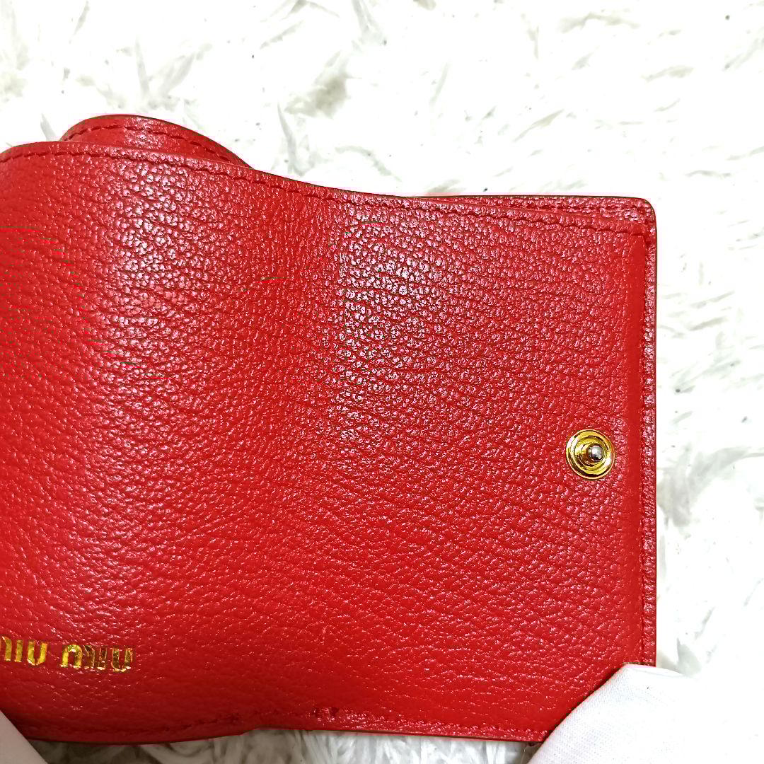 ミュウミュウ　三つ折り財布　マドラスラブ　ハート　ピンク　レザー　 正規品